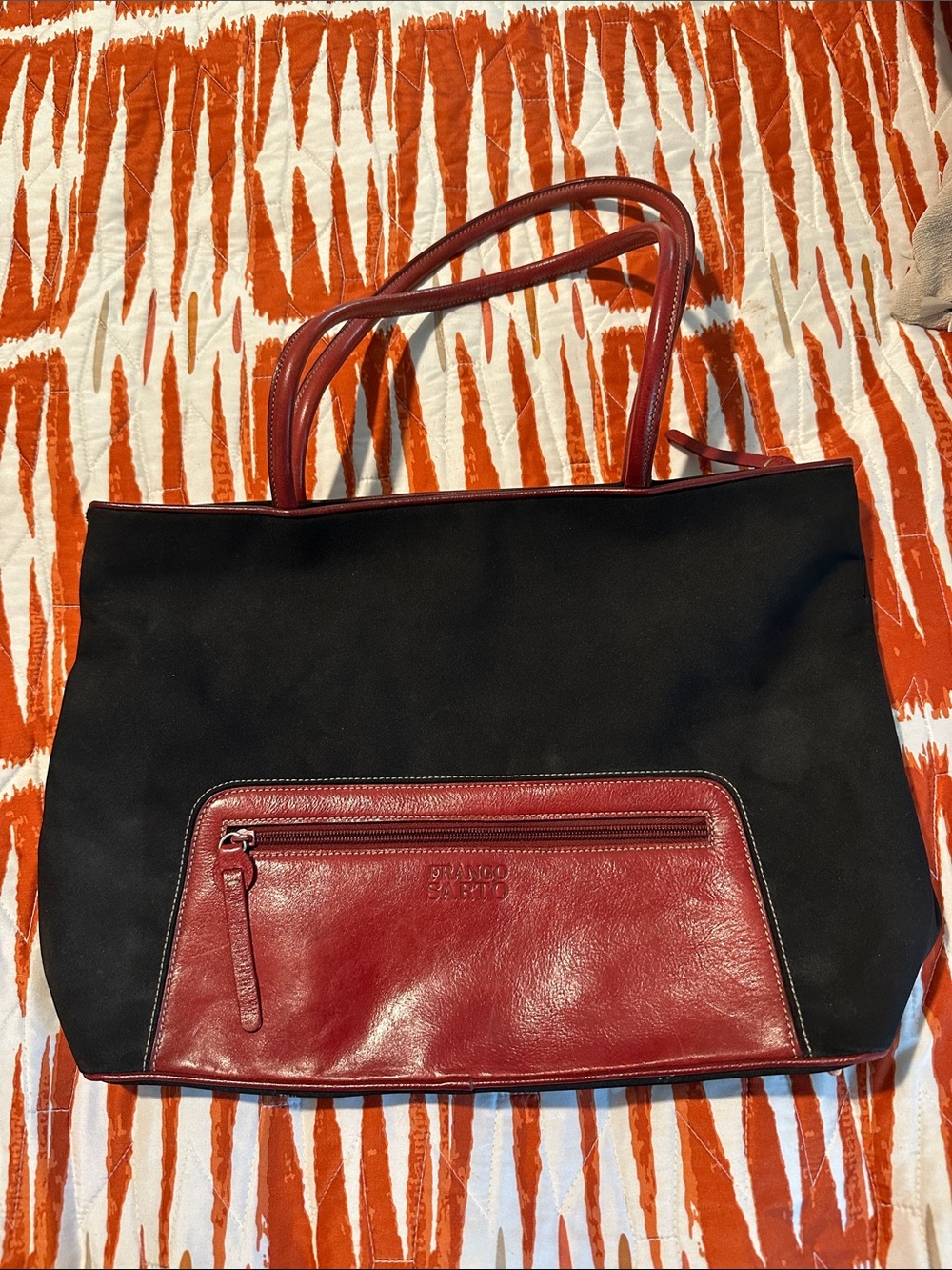 Franco Sarto Black Tote with Burgundy Leather Trim